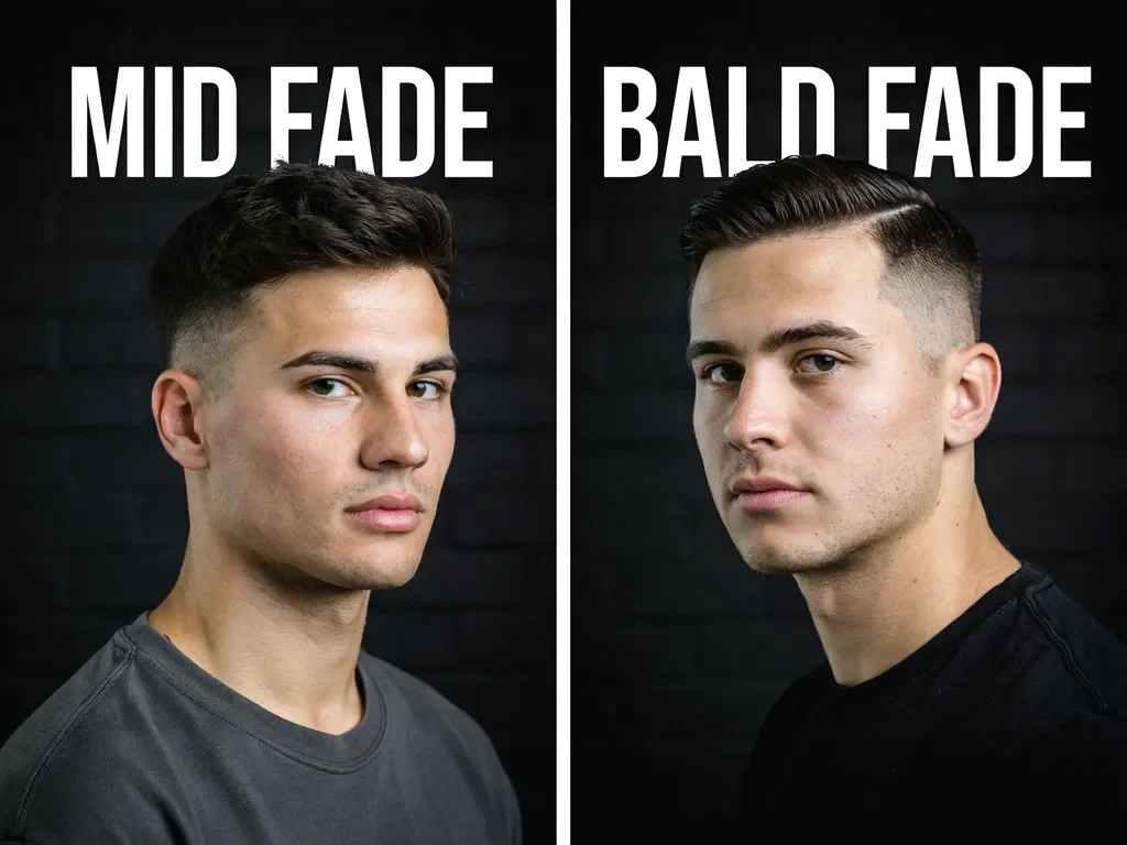 mid fade and bald fade haircuts compared side by side