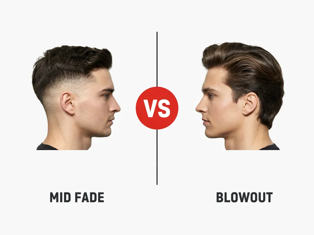 Mid fade vs blowout haircut comparison infographic