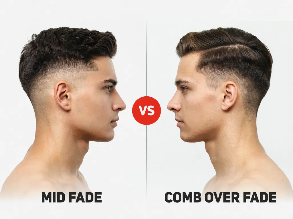 Mid fade vs comb over fade comparison infographic