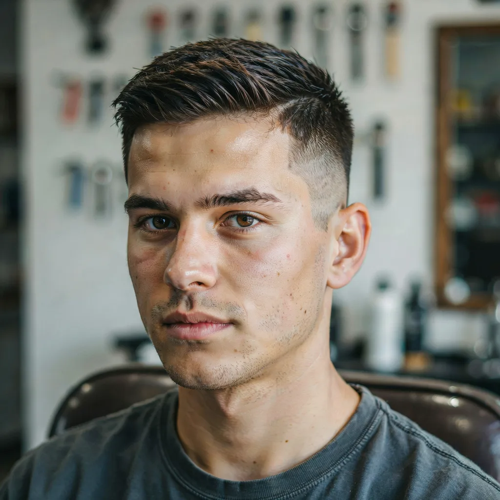Front view portrait of a man with a mid fade haircut