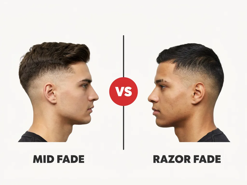 Mid fade vs razor fade comparison infographic