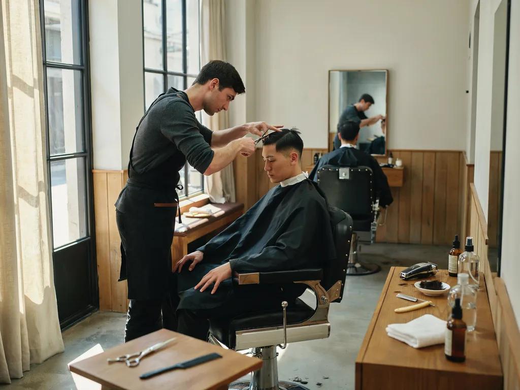 Barber cutting hair in a modern barbershop