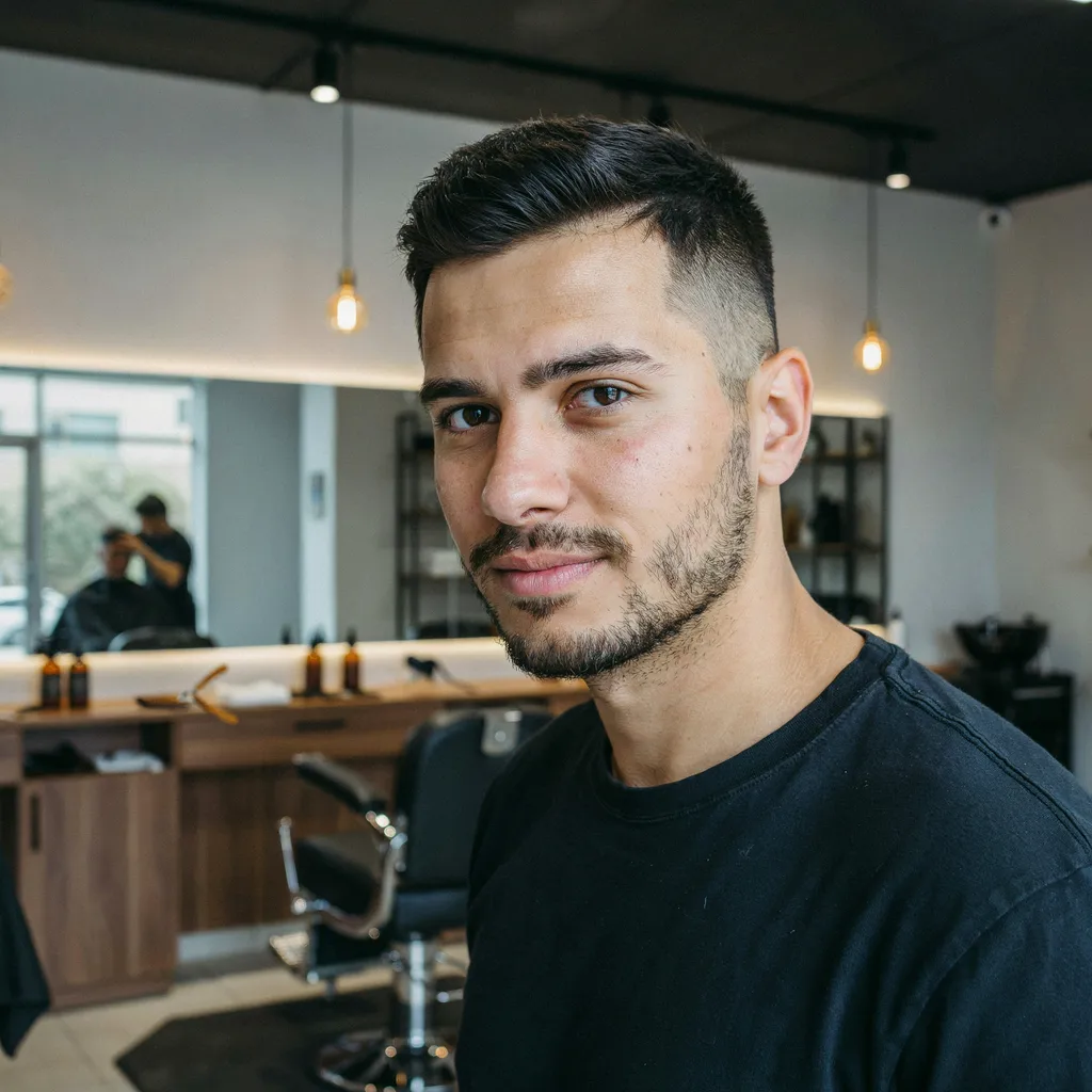 Three-quarter portrait of a man with a well-groomed fade haircut