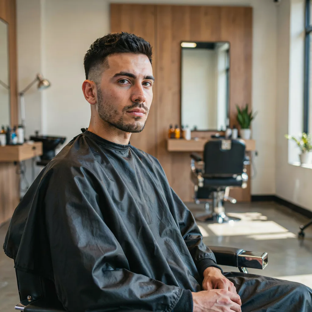 Man with a mid razor fade, crisp sharp line starting at temple level