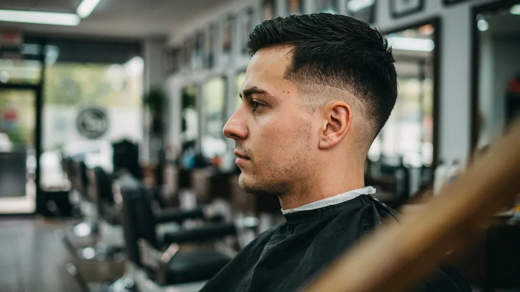Mid skin fade haircut blending from the middle of the head down to bare skin