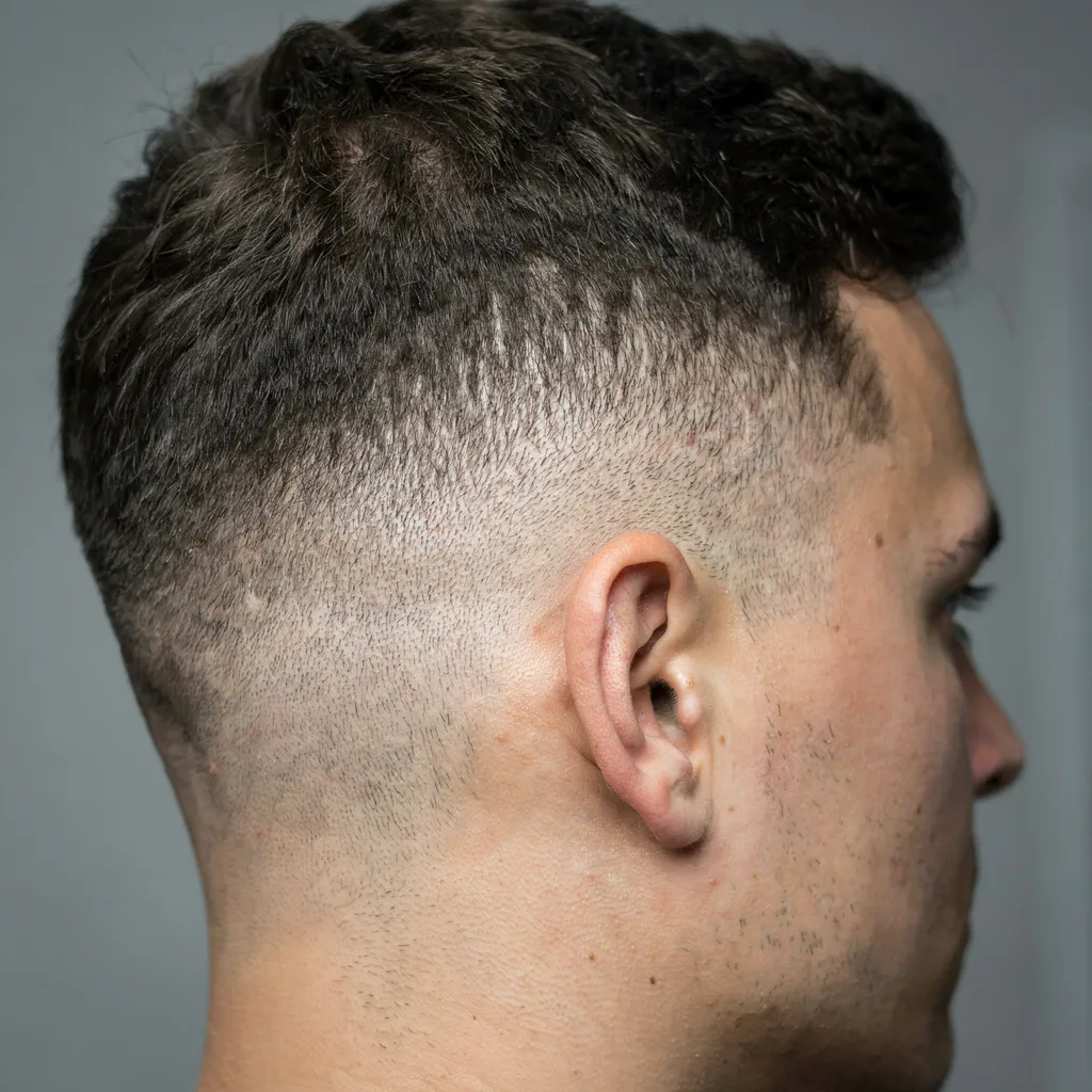 Mid skin fade haircut a few days after cutting with stubble regrowth