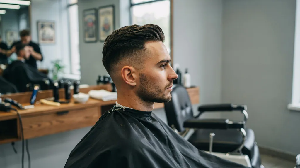 Man with a clean mid taper fade haircut, side profile