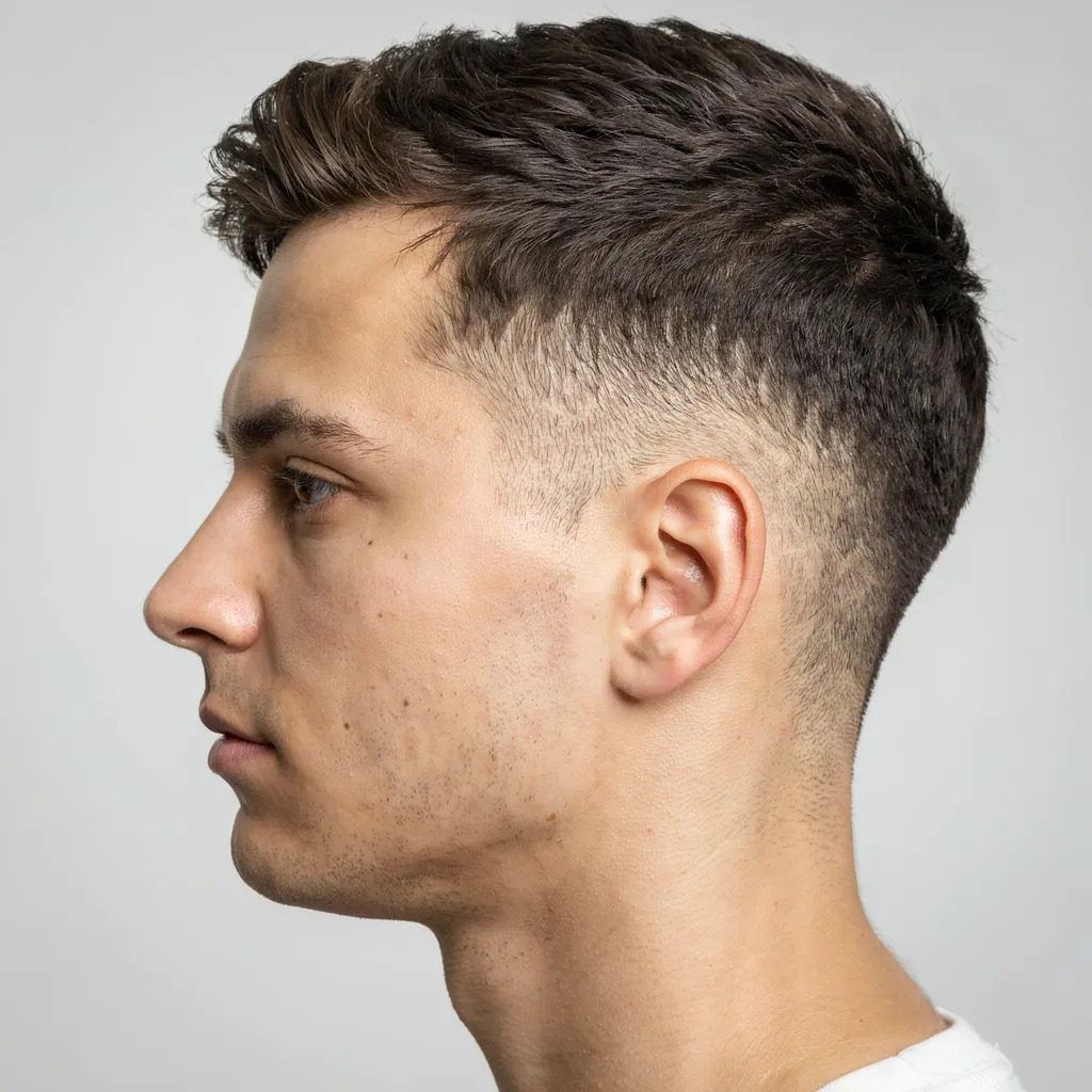 Side profile of a blended combination fade haircut