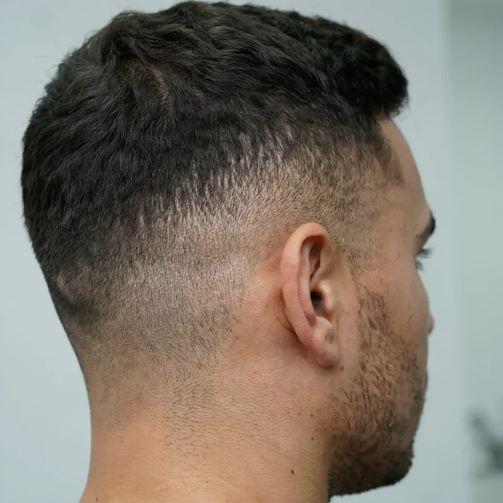 Man's head showing mismatched fade heights on each side