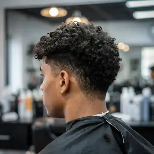 curly mullet with a tight mid fade