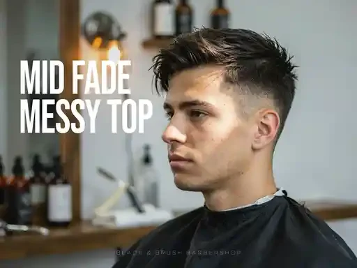 mid fade haircut with a deliberately messy textured top
