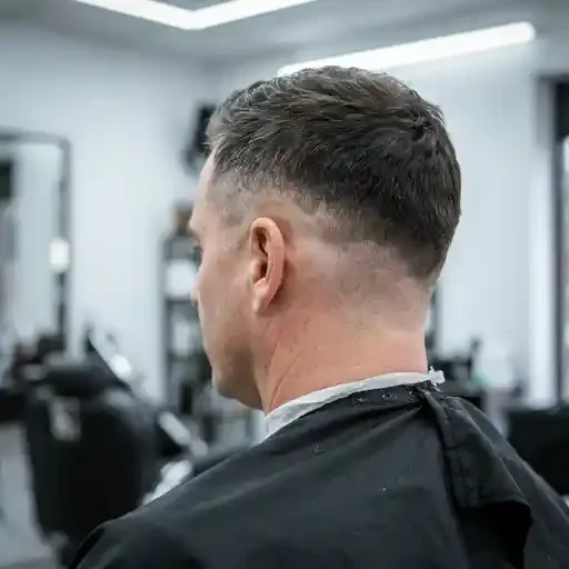 gray hair paired with a clean mid fade