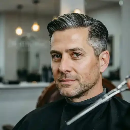 classic side part mid fade for a mature look