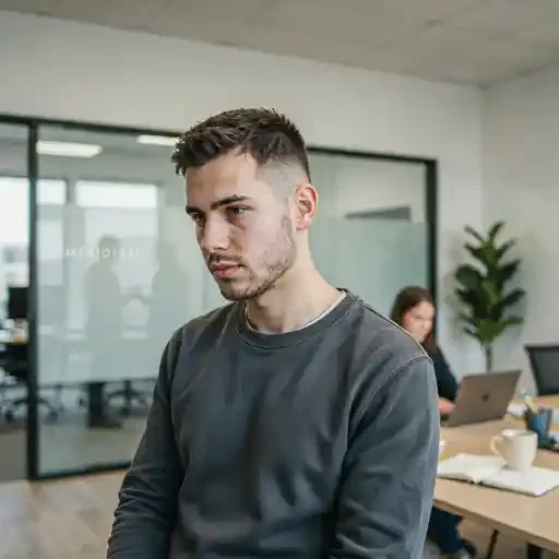 textured crop mid fade in a business setting