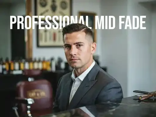 mid fade haircut styled for a professional office setting