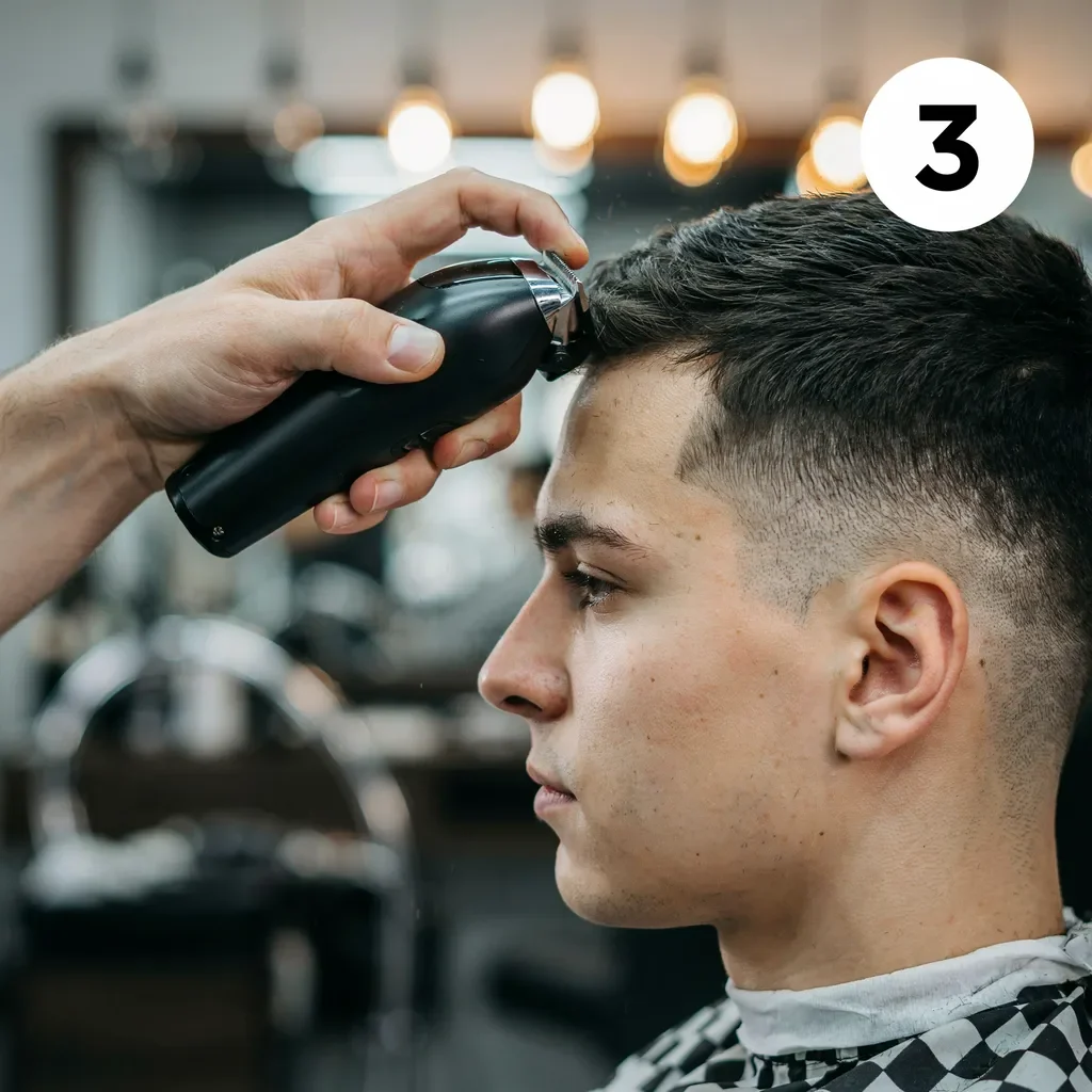 Barber's hand using a cordless clipper on a client