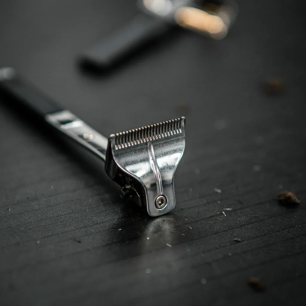 Macro close-up of a high-quality hair clipper blade