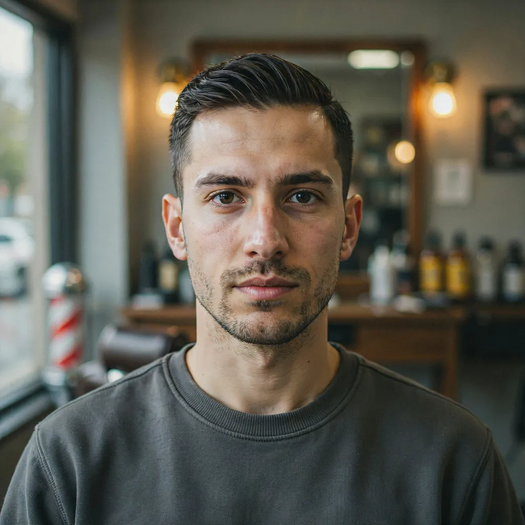 Man with a classic regular haircut with no fade