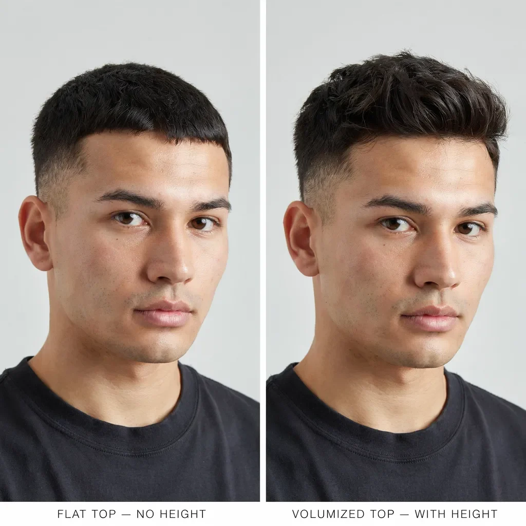 round face haircut comparison with and without height on top