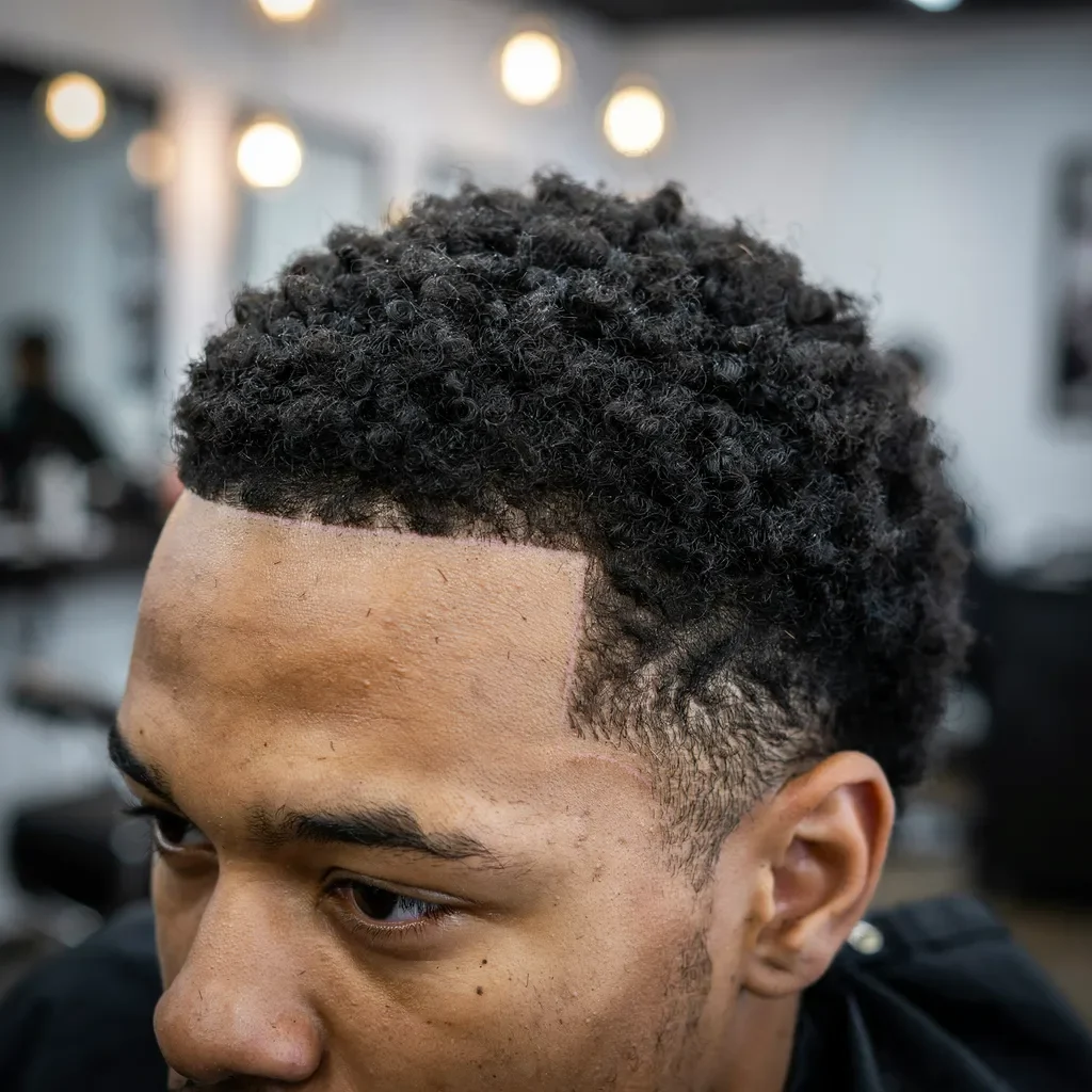shape up edge up with mid fade and afro hair