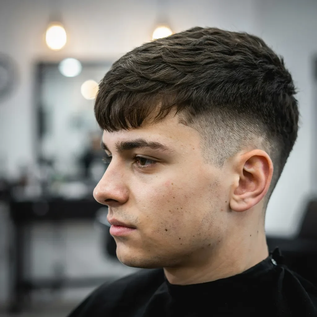 side swept fringe mid fade for diamond face