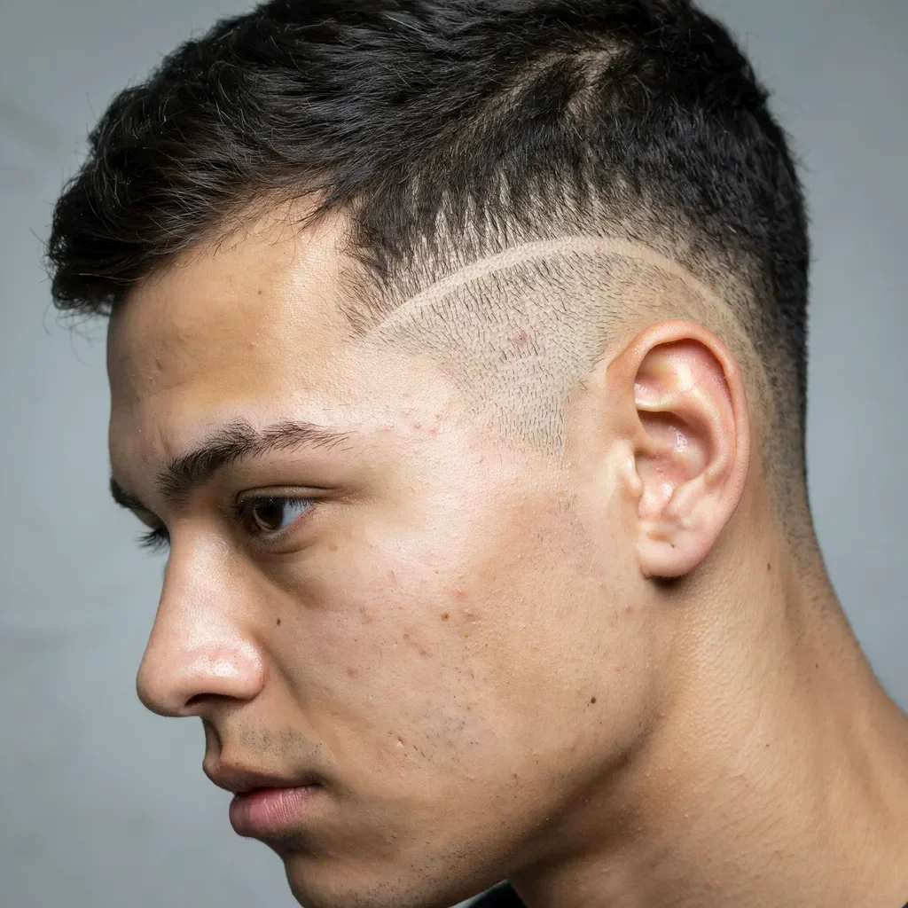 sharp contrast of a mid skin fade close up