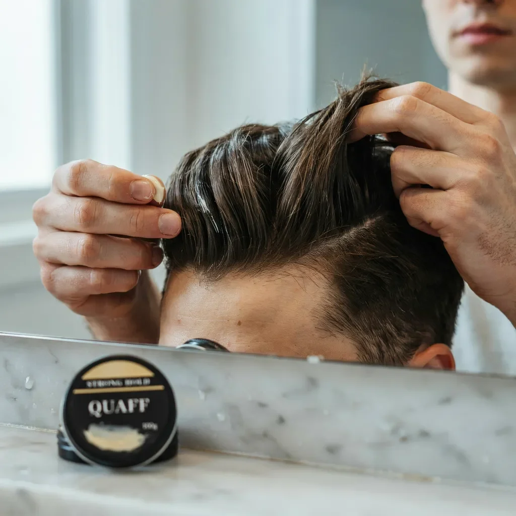 strong hold pomade applied to a quiff