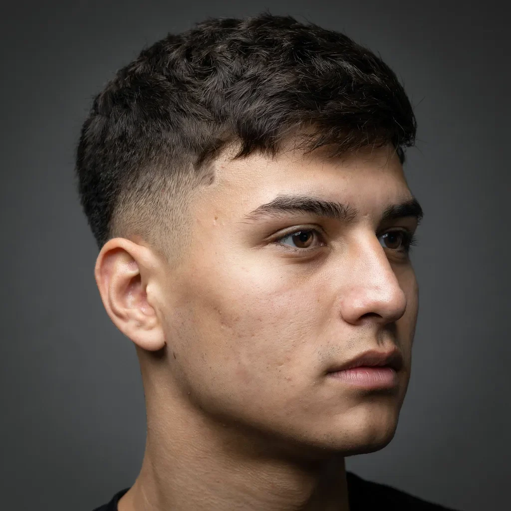 textured crop with a mid taper fade on thick hair