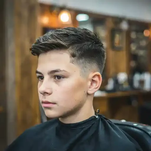 textured quiff mid fade on a teenager
