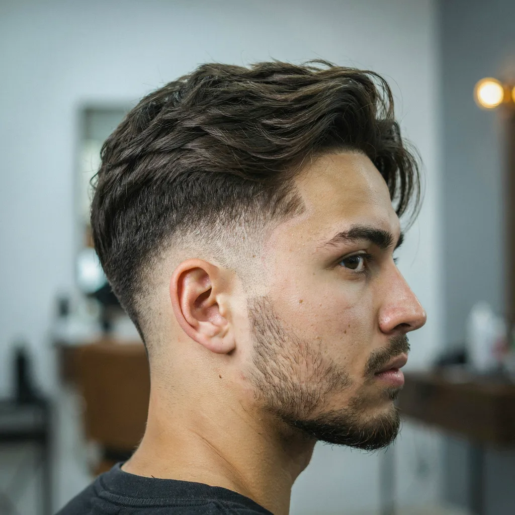 Temple fade haircut with localized fade near the temple