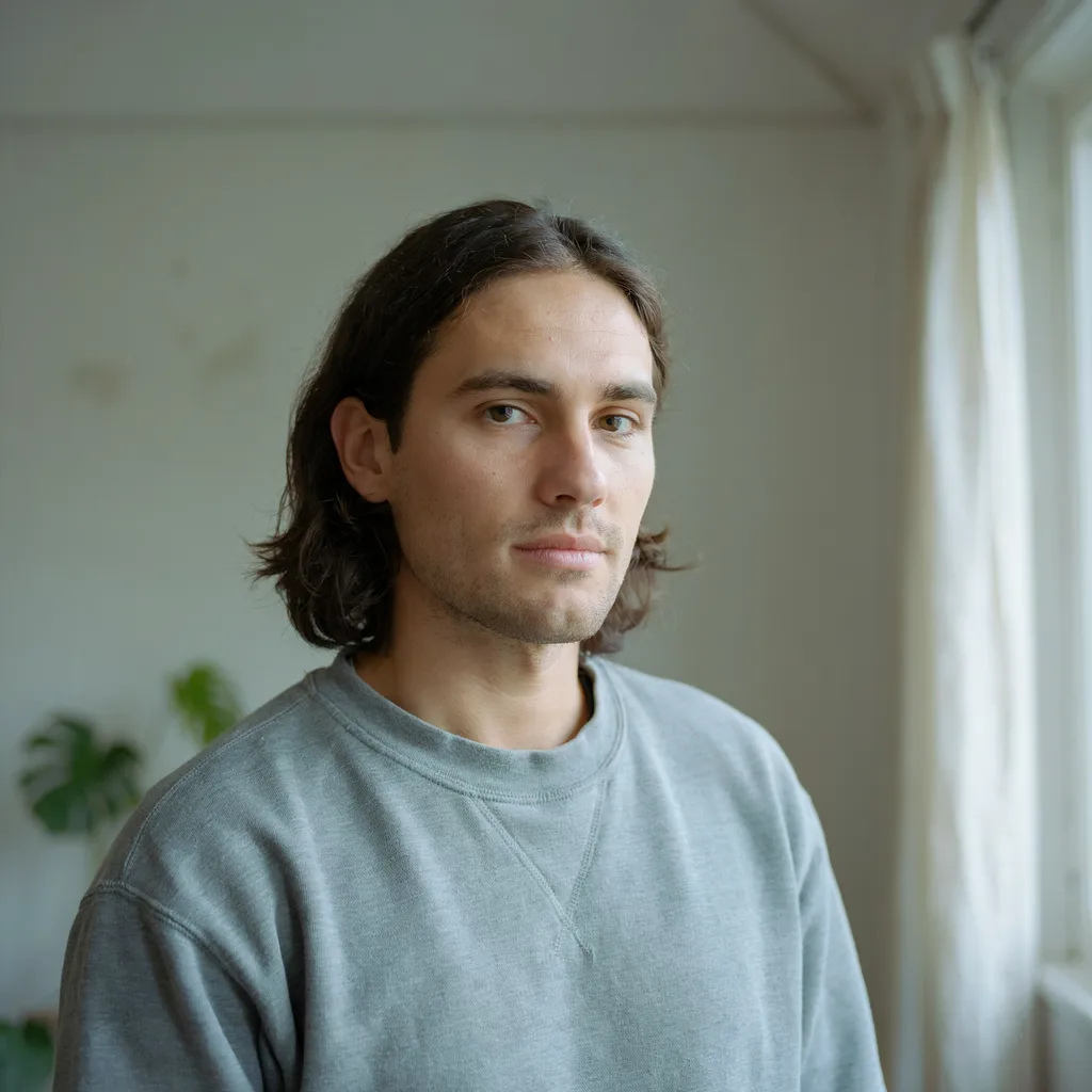 Man with longer natural hair and a subtle temple fade relaxed everyday look