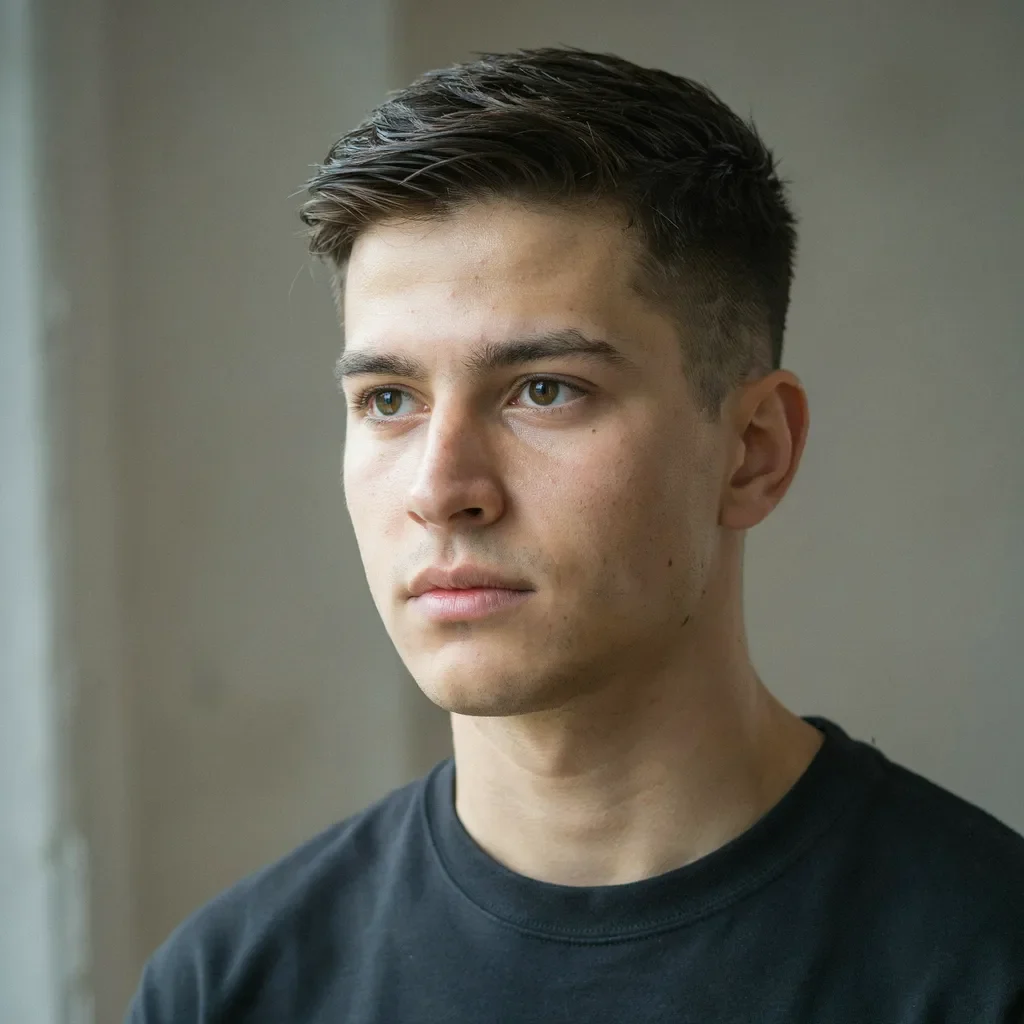 Man with a textured crop mid fade hairstyle