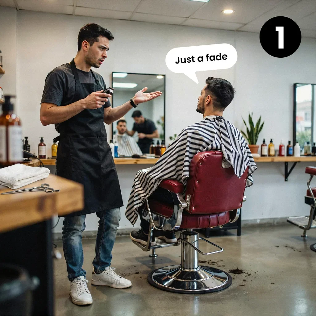 Barber confused by client's vague request for just a fade