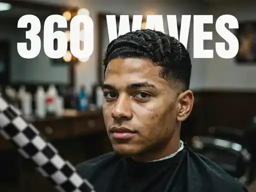 mid fade haircut with 360 waves pattern on top