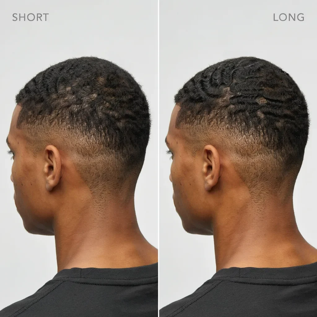 short versus long wavy hair length comparison on a mid fade