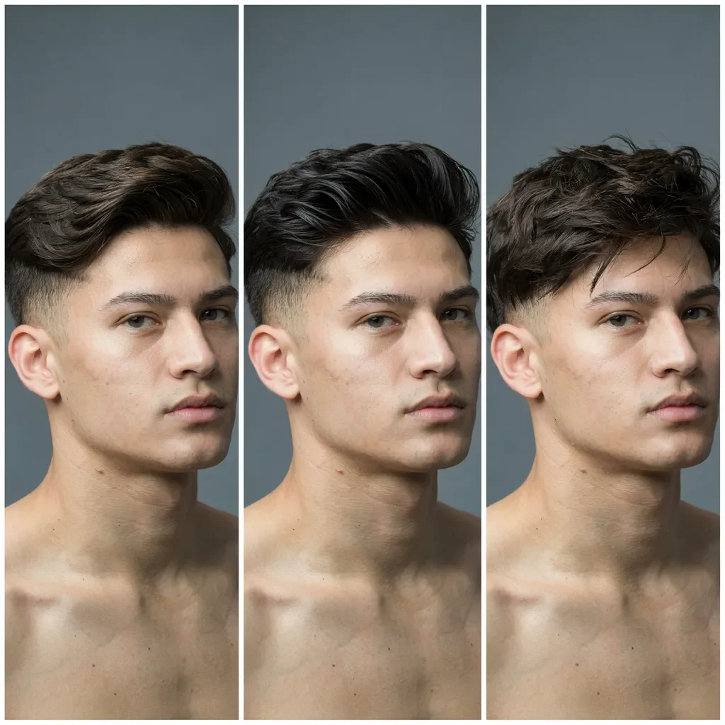 natural waves brushed back quiff and messy top mid fade styles for wavy hair