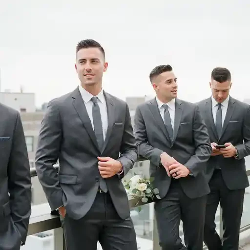 groom and groomsmen with coordinated mid fades