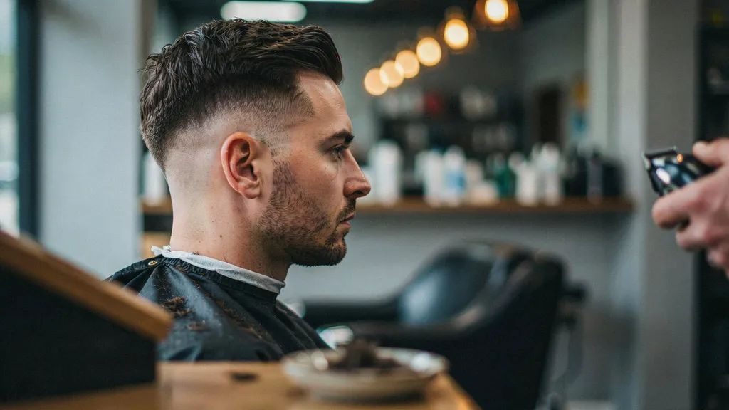 Close-up of a mid fade haircut with the gradient starting mid-way up the side of the head