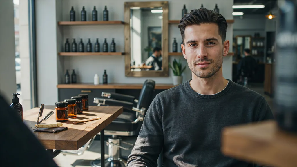 Stylish man with a clean balanced mid fade haircut in a barbershop